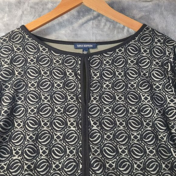 Black & Tan Geometric Pattern Long Sleeve Dress By Max Edition L Babydoll Office - Picture 8 of 11